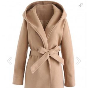 Cozy Hooded Open Front Longline Coat in Tan